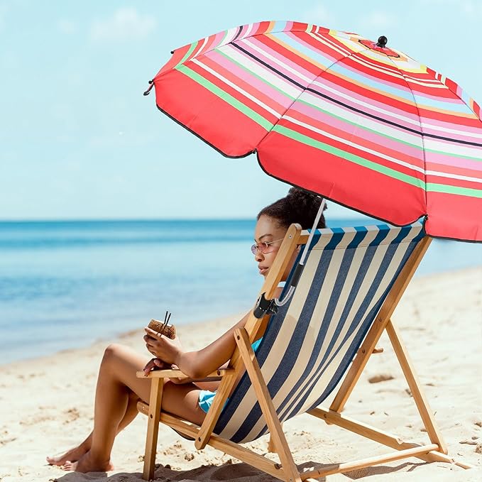Buryeah 2 Pcs Automatic Chair Umbrella with Universal Clamp 44 UPF 50+ Portable Clamp on Beach Chair Adjustable Wheelchair Umbrella for Outdoor Patio Parasol