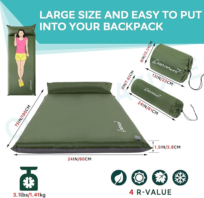 Clostnature Self Inflating Sleeping Pad for Camping - 1.5/2/3 inch Camping Pad Lightweight Inflatable Camping Mattress Pad Insulated Foam Sleeping Mat for Backpacking Tent Hammock