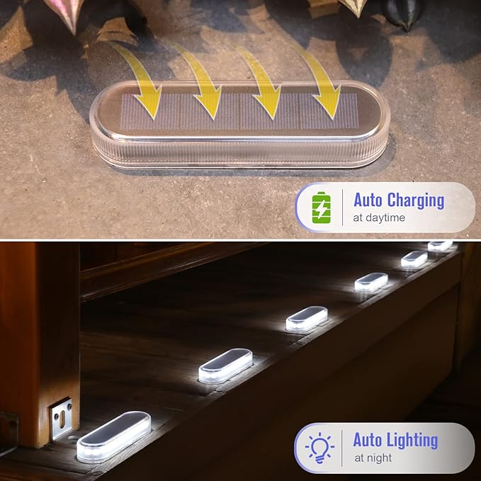 Honalia Solar Deck Dock Driveway Lights Outdoor Solar Powered Waterproof Cool White Driveway Markers Concrete Step Lights for Deck Stairs Dock Marine 6 Pack