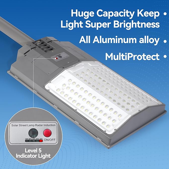 7500W Solar Street Lights Outdoor 450000LM 7000K Solar Parking Lot Lights Dusk to Dawn 30000mAh IP67 Waterproof Pole Security Flood Lamps with Motion Sensor and Remote for Yard Garage Driveway