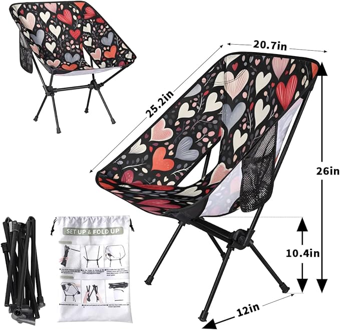 Pardick Portable Camping Chair Grass Heart Ultralight Folding Camping Chair Backpacking Hiking Chair with Cup Holder for Outdoor Travel Beach Picnic Festival Compact Portable 176 lbs Capacity
