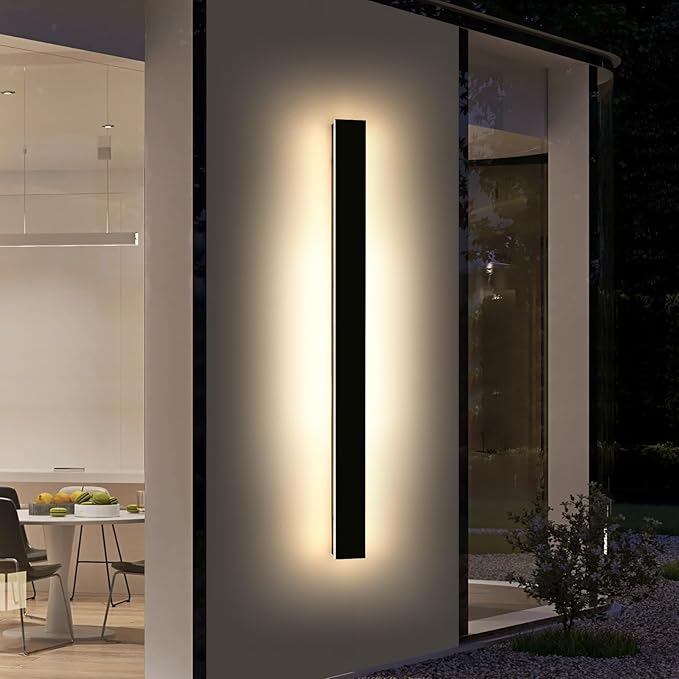 Modern Outdoor Wall Light Fixture 57inch Long Linear LED Sconces 3 Color 3000K/4500K/6000K IP65 Waterproof 50W White Acrylic Exterior Wall Mount Lighting for House Patio Garage