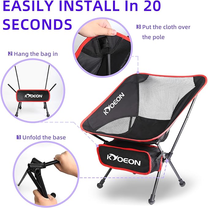 Portable Camping Chair Ultralight Durable Foldable Chair for Outdoor CampTravel Beach Picnic Garden Sport Sturdy Frame Comfortable Collapsible Lawn Chair Supports 330Lbs