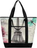Insulated Shopping BagLarge Reusable Cooler Bags Dragonfly French Tower Printed Foldable Shopping BagTravel Waterproof Shoulder Bag