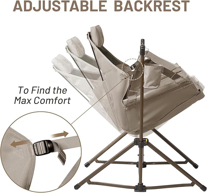 TIMBER RIDGE Hammock Camping Chair with Adjustable Backrest Portable Hammock Chair Supports 300lbs Swinging Camping Folding Chairs for Lawn Travelling and Patio Tan 2 Pack