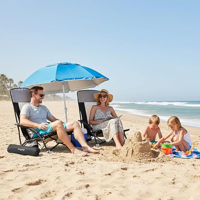 SUNNYFEEL Folding Beach Chair High Back Beach Chairs for Adults Lightweight Portable Camp Chair 300lbs Heavy Duty with Carry Bag Mesh Back Cup Holder for Outdoor Travel Picnic Concert Black