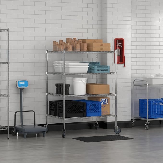 Commercial NSF Listed Chrome Mobile Wire Shelving Kit 30 x 42 x 60 with 4 Shelves Perfect for Warehouse Walk-in Refrigerator Freezer Grocery Store Restaurant Dishroom