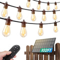 addlon 100FT(2FT) Solar String Lights Outdoor Waterproof with 6W Panel USB Charing &amp Remote Control Patio Lights Long Last for 20+Hrs Dimmable Solar Power LED Bulbs for Porch Garden Market Bistro