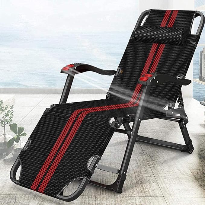 FWZJ Patio Zero Gravity Recliner Sun Loungers Outdoor Folding Beach Chair Recliner Garden Terrace Massage Handrails Courtyard Lawn Adjustable Long Chair B-A (B)
