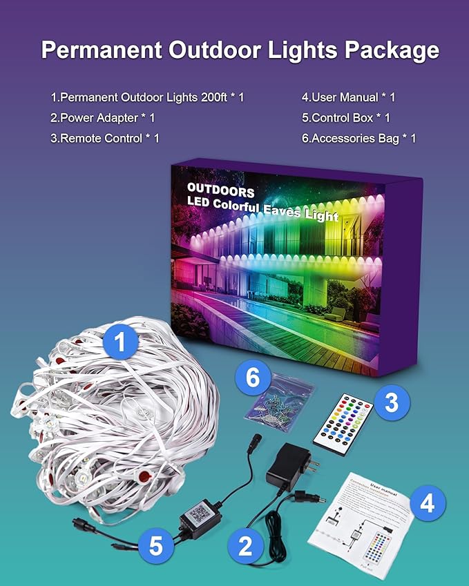 XINKAITE 200ft Permanent Outdoor Lights for House 2025 Eave Lighting with App/Remote Control IP67 Waterproof smartlight for Christmas Halloween Holiday Party Daily