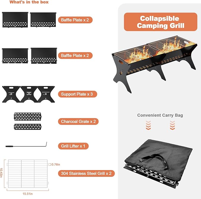 Camping Campfire Grill 2 Packs | Portable Folding Charcoal Grills Backpacking &amp BBQ Grill Heavy Duty Firepit Grate Grill with Carry Bag for Outdoor Cooking Bonfire Patio Backyard-31 Inch