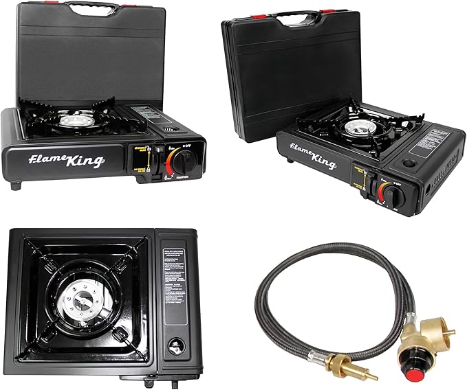 Flame King YSNVT-505-B Dual Fuel Butane &amp Propane Gas Camping Stove with Single Burner Portable and Great for Outdoor Cooking Backpacking