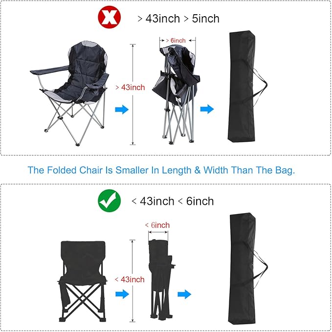 PATIKIL 43 Inch Camp Chair Replacement Bag 3 Pack Nylon Foldable Carrying Bag Zippered Bag with Shoulder Strap for Camping Tent Travel Black