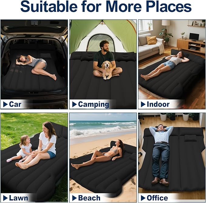 SUV Air Mattress Car Air Mattress Compatible with Tesla Model Y Camping Bed for Car Backseat Inflatable Sleeping Pad with Pump Truck Jeep Travel Bed for Camping Road Trip (Black)