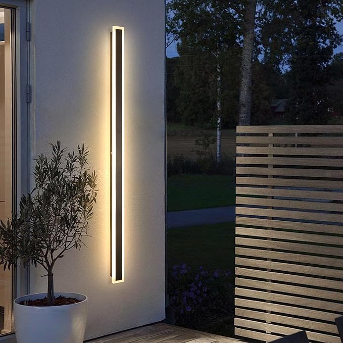 Modern Outdoor Wall Light 71 Inch 3000K-6000K Dimmable Outdoor Wall Lights IP65 Waterproof Black Exterior Sconces Wall Lighting for House Porch Garage Patio Garden