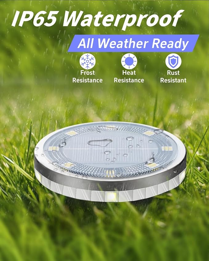 Solar Ground Lights Outdoor 18 Pack Waterproof Upgraded Solar Garden Lights with 4 Side Light Stainless Steel Solar Powered Disc Landscape Light for Walkway Lawn Yard Patio Deck-Cool White