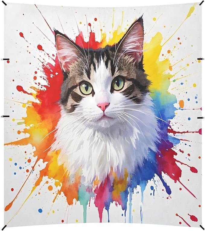 ALAZA Colorful Watercolor Cat Beach Tent Sun Shelter UPF50+ Protection Beach Shade Canopy w/ 4 Sandbags for Outdoor Camping Fishing Backyard Fun Picnic 10x9 ft