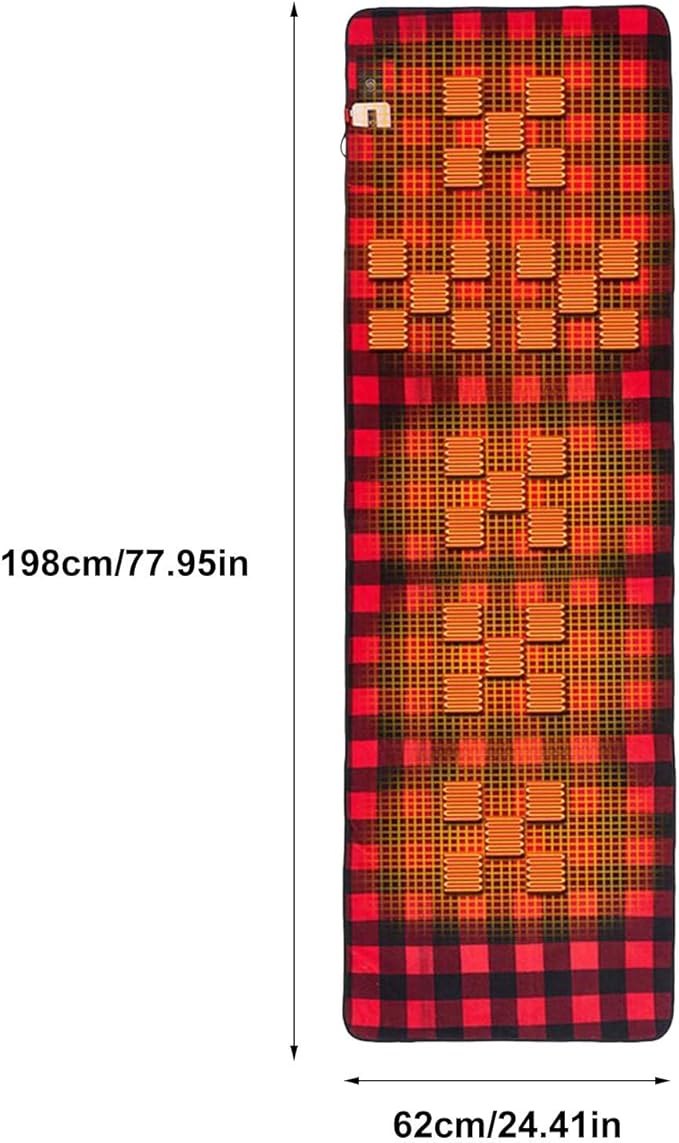 Heated Sleeping Bag Pad Portable Sleeping Bag Liner with 6 Heating Zones 3 Adjustable Temperature Levels USB Power Supply Heating Pad for Cold Weather Camping Backpacking or Hiking (No Power Bank)