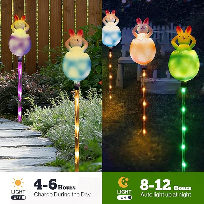 AVEKI 6 Pcs Easter Bunny Solar Pathway Lights Outdoor Stake Lights with 8 Lighting Modes Waterproof Outdoor Garden Lights for Easter Decorations Yard Pathway (Bunny)