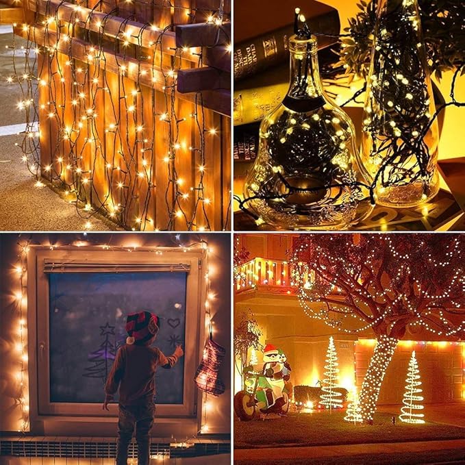 Solar Christmas Decorations String Lights - 2 Pack Total 144ft 400LED 8 Modes Outdoor Fairy String Lights Waterproof Solar Powered Lights for Garden Patio Holiday Christmas Tree Decorations Warm White