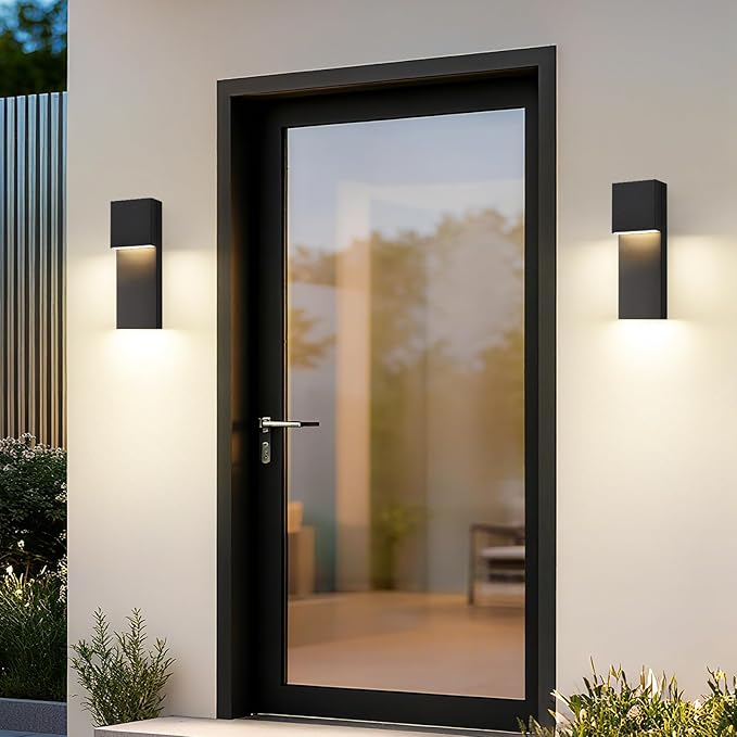 tewei Modern LED Outdoor Wall Sconce 15'' 20W Outdoor Light Fixture Exterior Wall Lights Black LED Front Porch Lights Outside Wall Mount Lighting for House Backyard Warm White 3000K 1 Pack