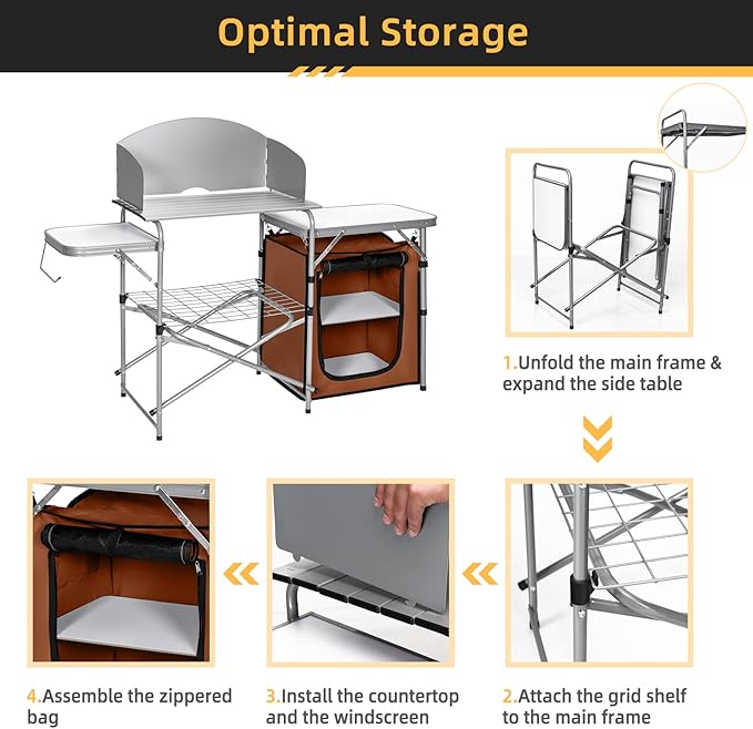 GYMAX Aluminum Portable Camping Kitchen Folding Cooking Table with 26 Tabletop Detachable Windscreen &amp Carrying Bag Outdoor Grill Table for BBQ Backyards