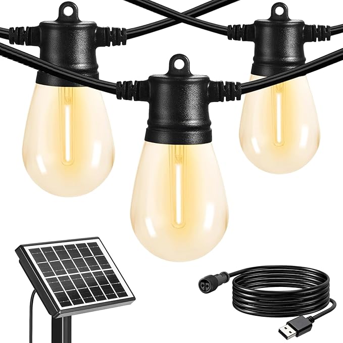 SUNTHIN 100ft Solar String Light Outdoor USB Rechargeable Patio Solar Outdoor Lights with Waterproof &amp Shatterproof 30 LED Bulbs for Backyard Porch Garden Pool Party Camping