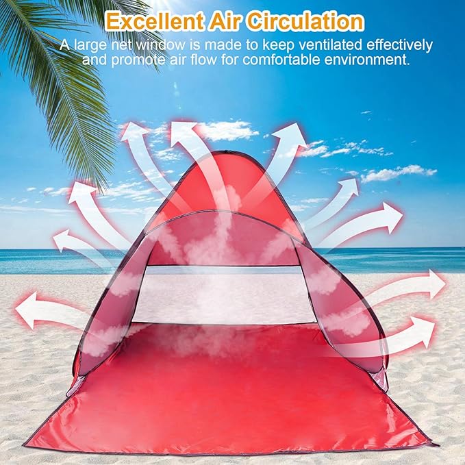 KOCASO Pop Up Beach Tent for 2-3 Person UPF50+ Anti-UV Sun Shelter w/Storage Bag