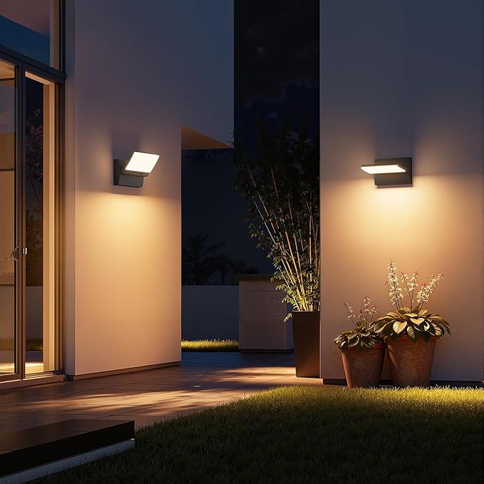 LED Outdoor Wall Light 2-Pack Rotatable Adjustable Wall Sconce IP65 Waterproof Porch Light for House Garage Patio 3000K Warm White Matte Black Aluminum