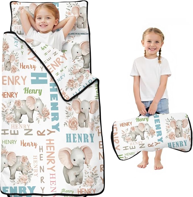 Personalized Toddler Nap Mat – Custom Name Sleeping Bag with Pillow &amp Blanket Roll-Up All-in-One Nap Mats