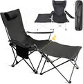 Portable Camping Chair with Footrest Folding Lounge Chair Reclining Chair for Outside with Cup Holder Side Pocket and Pillow Heavy Duty Collapsible Chair for SportsOutdoors &amp Lawns
