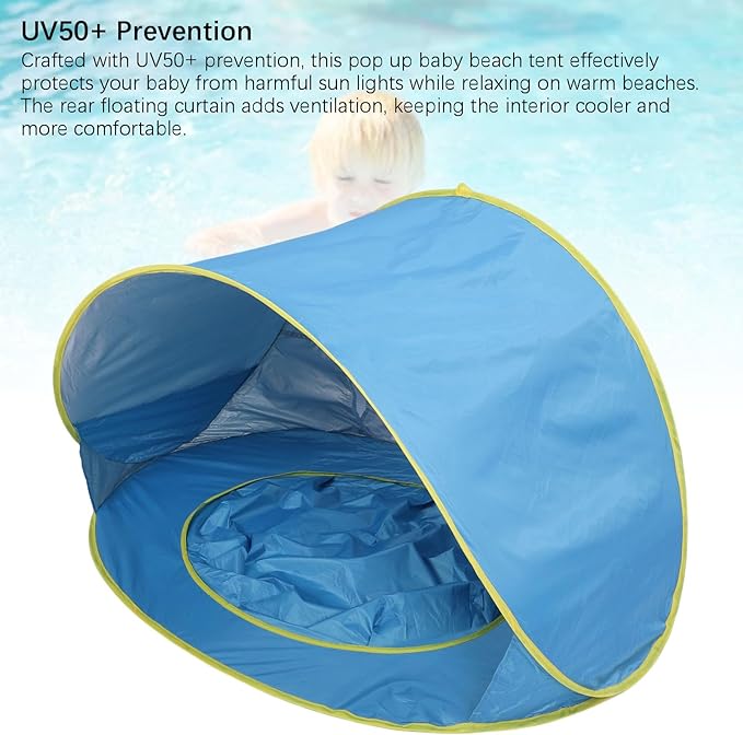 Beach Tent Sun Shelter Sun Proof Wind Proof Portable Baby Beach Beach with Pool Storage Bags Shade Canopy for Outdoor (Blue)