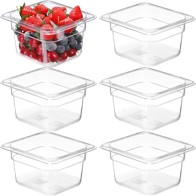6 Pack 4'' Deep NSF Food Pans 1/6 Size Commercial Food Storage Containers Polycarbonate Plastic Pans for Restaurant Kitchen Commercial Grade for Food Prep Clear Dishwasher &amp Freezer Safe
