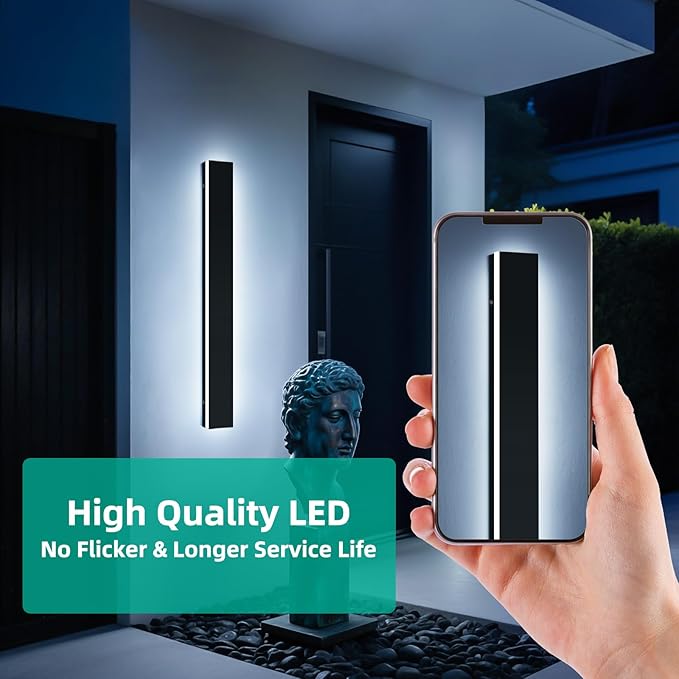 Upgrade Widened 2 Pack Black Outdoor Wall Sconce 47.2inch Dimmable Modern LED Exterior Light Fixture 3000K-6000K IP65 Waterproof Long Wall Mount Lamp for Fence Garden House with Remote Control