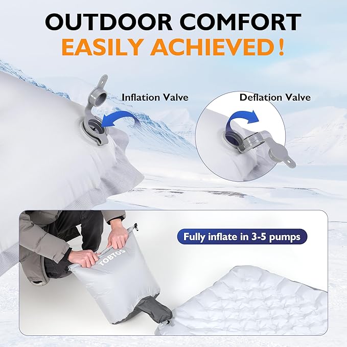 TOBTOS Camping Sleeping Pad with 9.0 R-Value 4 Thick Inflatable Camping Mattress for All Season Compact Insulated Sleeping Mat for Backpacking &amp Hiking (Rectangular)