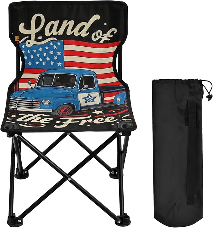 4th of July Independence Day Land of Free Blue Truck Compact Camping Chairs for Adults Lightweight Backpacking Chair Includes Carry Bag Lawn Chairs for Camp Traveling