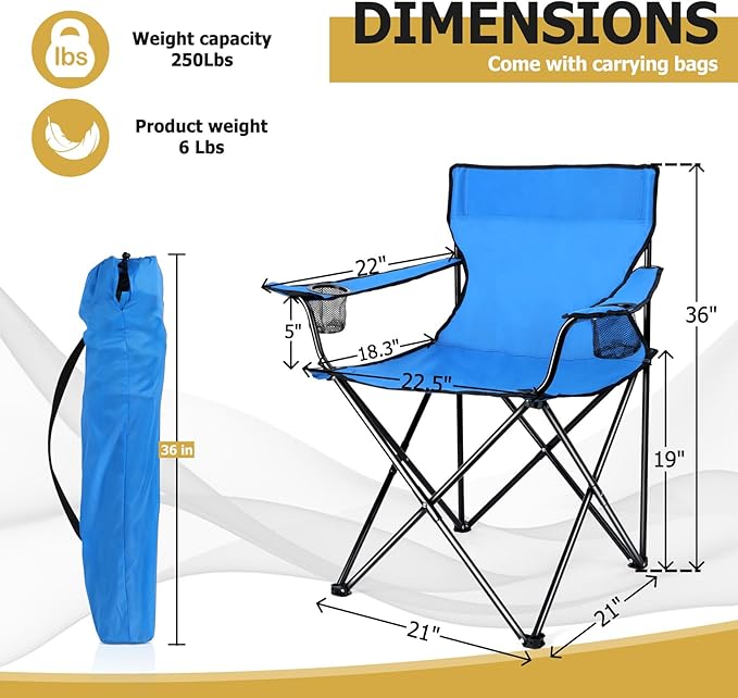 Joyfair Portable Camping Chair Outdoor Lawn Folding Chairs for Adults Heavy Duty Large Foldable Chairs for Beach Fishing Tailgating and More Outdoor Sport Carry Bag &amp Cup Holder