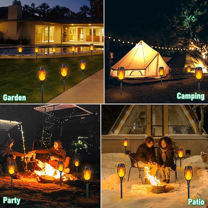 IkeeRuic Solar Lights Outdoor Solar Torch Light with Flickering Flame for Outdoor Decor Solar Garden Lights Waterproof Outdoor Lighting Flame Torches for Outside Patio Pathway Yard Decorations