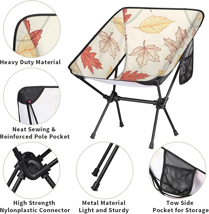 Honeybaby Folding Camping Chair Plant Maple Leaf Camping Chairs Lightweight Portable Chair Outdoor Foldable Chairs for Camping Travel Picnic Beach Hiking