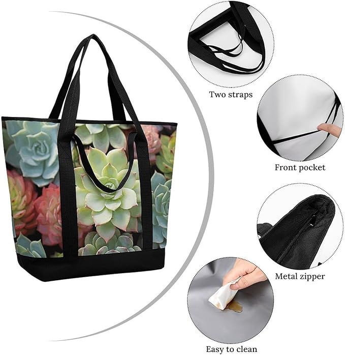 Insulated Shopping BagLarge Reusable Cooler Bags Cactus Succulents Printed Foldable Shopping BagTravel Waterproof Shoulder Bag