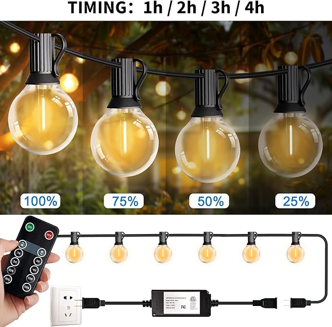 HISTAR 96FT LED Outdoor String Lights with Remote Waterproof G40 Globe Lights with 52 Dimmable LED Bulbs Outdoor Patio Lights Decorative for Backyard Balcony Bistro Cafe