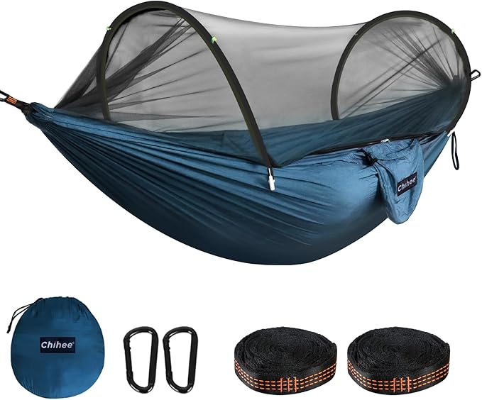 Chihee Ultra-Light Travel Camping Hammock Pop-up Net Hammock 660lbs Load CapacityBreathableQuick-Drying Parachute Nylon 2 Premium Carabiners2 Tree Slings Included for Outdoor Backpacking Hiking