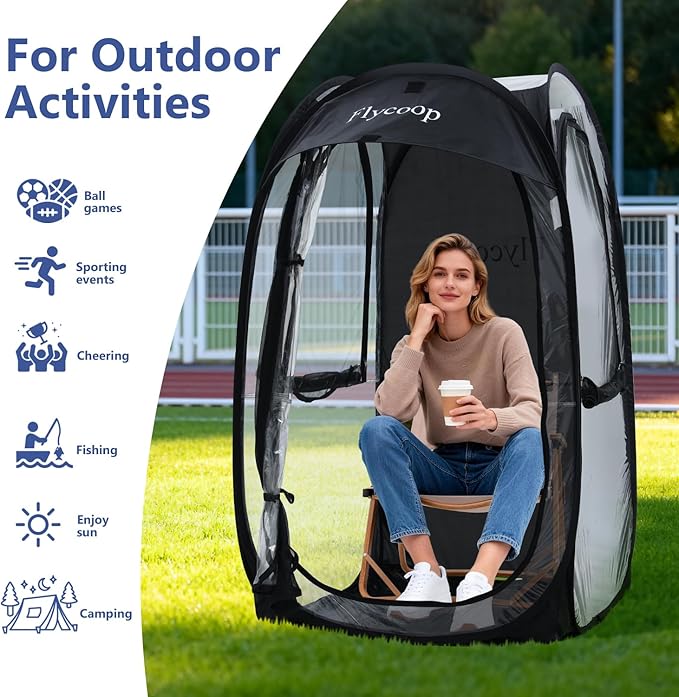 Sports Tent: Flycoop Portable Weather Pop Up Pod 1 Person to Provide Shelter from Wind Rain and Cold Weather Shelter for Outdoor Activities Sports Events Camping and Hiking