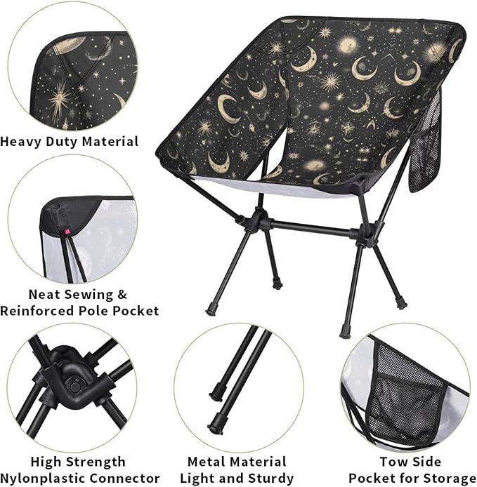 Portable Camping Chair Folding Chairs for Outside Moon &amp Stars Lightweight Backpacking Chair Outdoor Collapsible Beach Chairs for Adults Fishing Lawn Picnic Travel Hiking