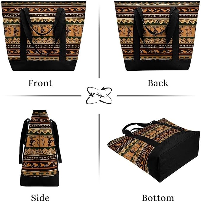Insulated Shopping BagLarge Reusable Cooler Bags Bohemia Style Traditional African Pattern Printed Foldable Shopping BagTravel Waterproof Shoulder Bag