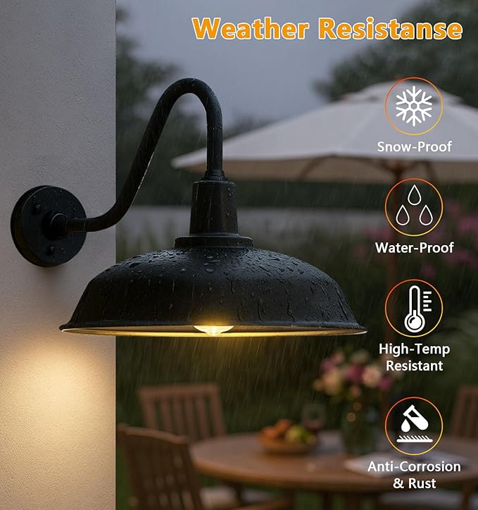 Large 18 Outdoor Gooseneck Barn Lights Farmhouse Style Outdoor Gooseneck Lights for Porch Shed Entryway - 2 Pack