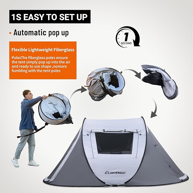 EchoSmile Instant Pop Up Camping Tent 2/4/6 Person Easy Setup Tent Water Resistant Dome Portable with Carry Bag