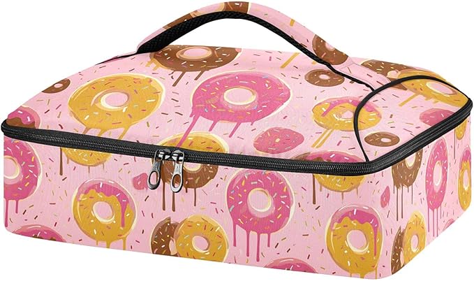 Casserole Carrier Pink DoughnutInsulated Casserole Carrier for Hot or Cold Food Thermal Lunch Tote for Potluck Parties Picnic Beach Fits 9 x 13 Inches Baking Dish