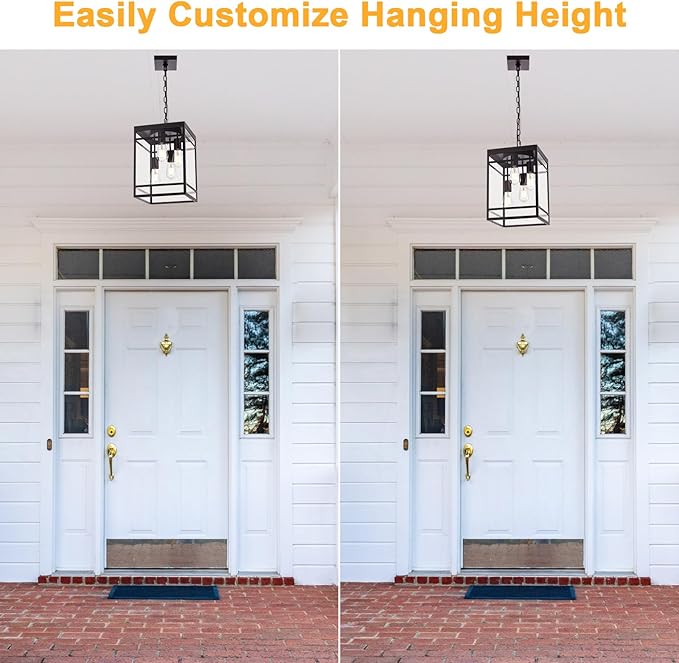 4-Light Outdoor Pendant Lights for Porch Oil Rubbed Bronze Outdoor Chandelier 15.7'' Exterior Hanging Porch Light Fixtures w/Clear Glass Waterproof Outside Pendant Lantern for Garage Foyer