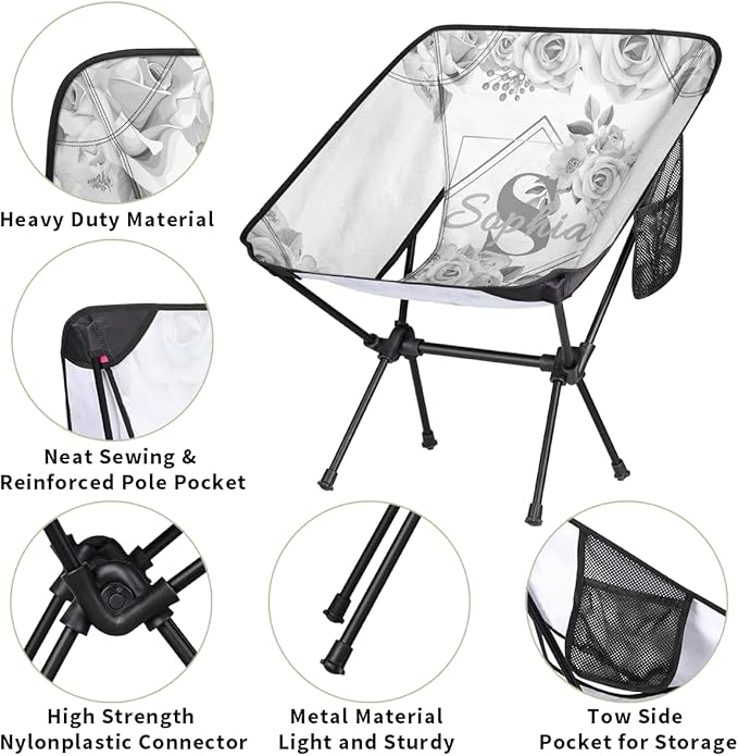 Camping Chair Personalized Backpacking Chair Lightweight Portable Folding Customized Name Chairs for Beach Sport Hiking (Light Gray)
